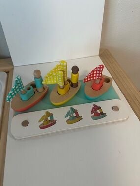 Wooden Colorful Sailboat Puzzle Set - Teal, Yellow & Red